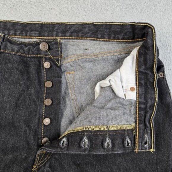 Levi's 501 Jeans Mens 38x34 Black Straight Leg Classic Button Fly American Denim - Picture 9 of 14